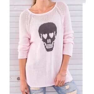 Wooden Ships Pink Raglan Skull Sweater